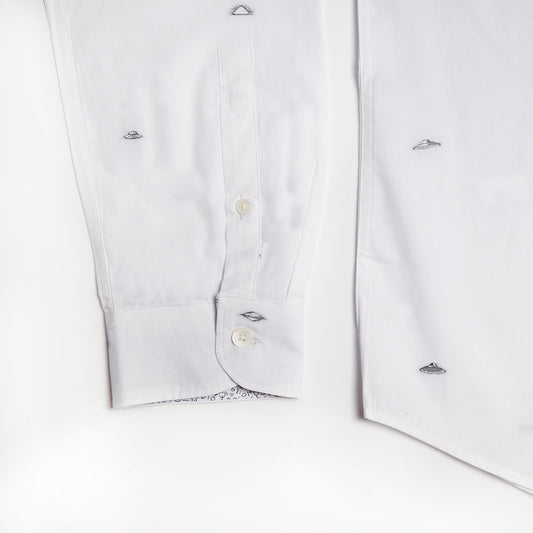 - Tailored-Fit 'Flying Saucers' Print Shirt - White