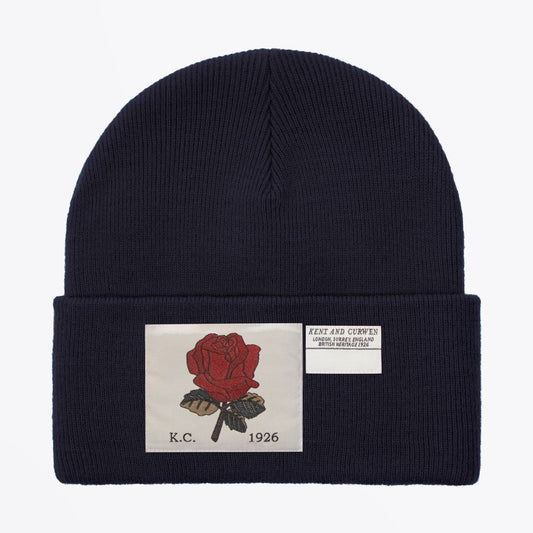 - Rose Ribbed Wool Beanie - Navy