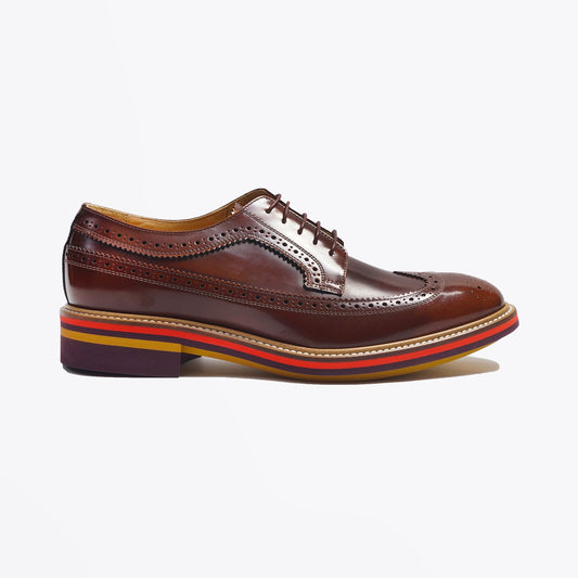 Leather Contrast Heel Brogue - Tan