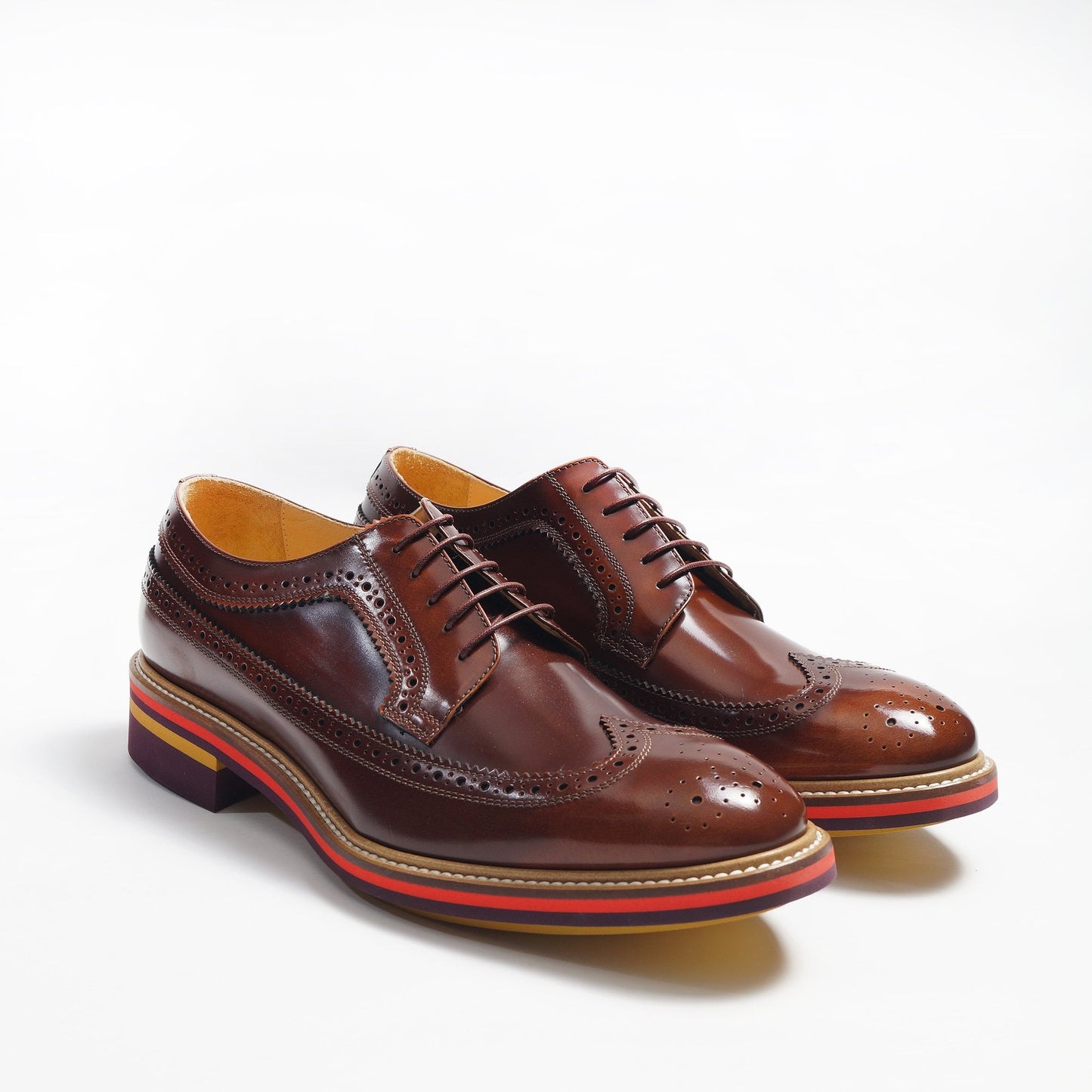 Leather Contrast Heel Brogue - Tan