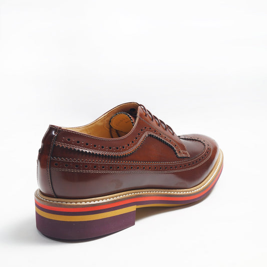 Leather Contrast Heel Brogue - Tan