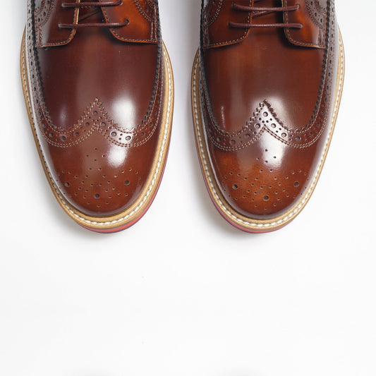 Leather Contrast Heel Brogue - Tan
