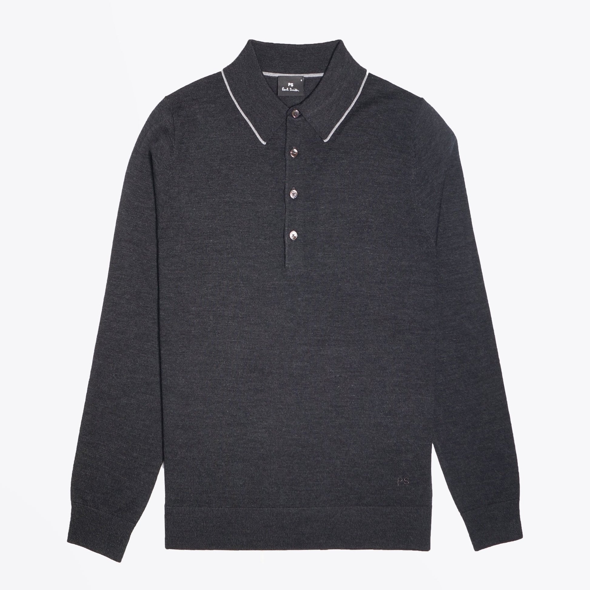 Paul Merino Wool Long-Sleeve Polo Shirt - Charcoal