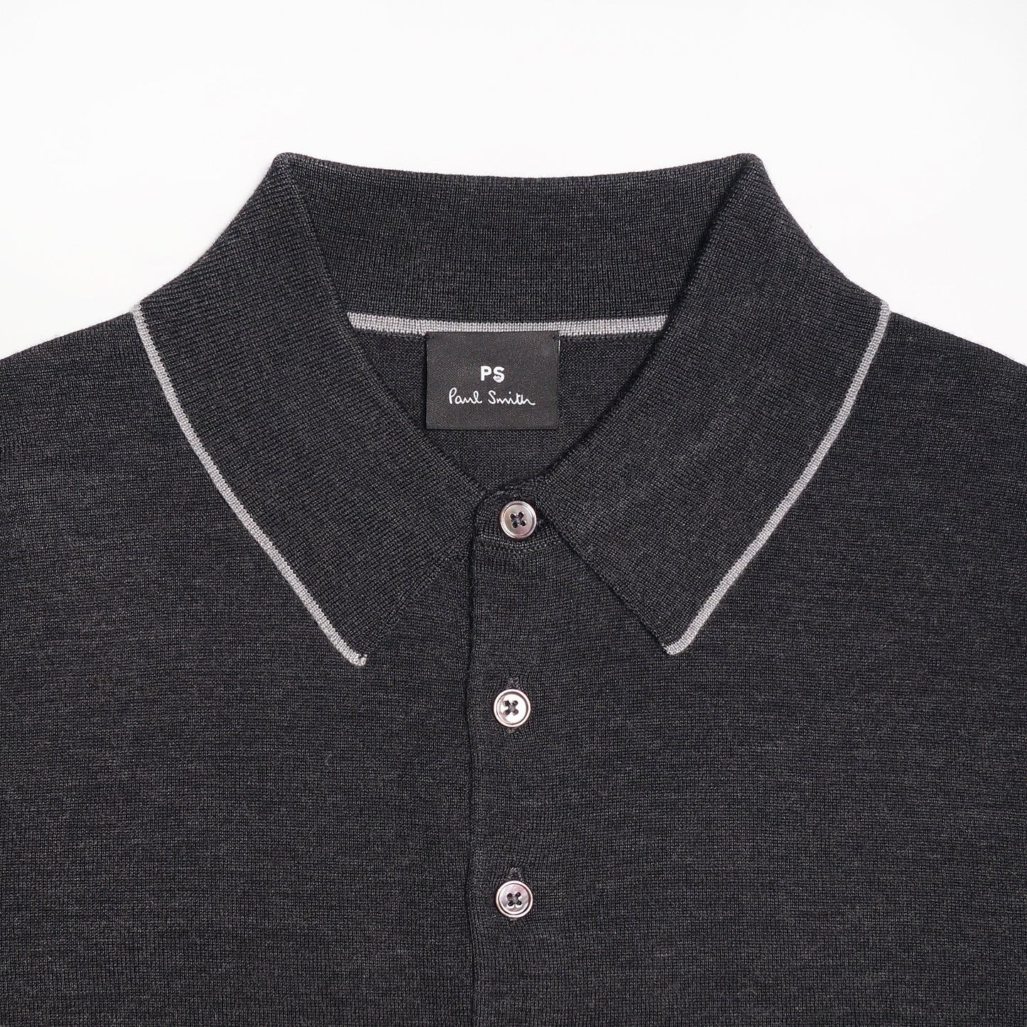 Merino Wool Long-Sleeve Polo Shirt - Charcoal