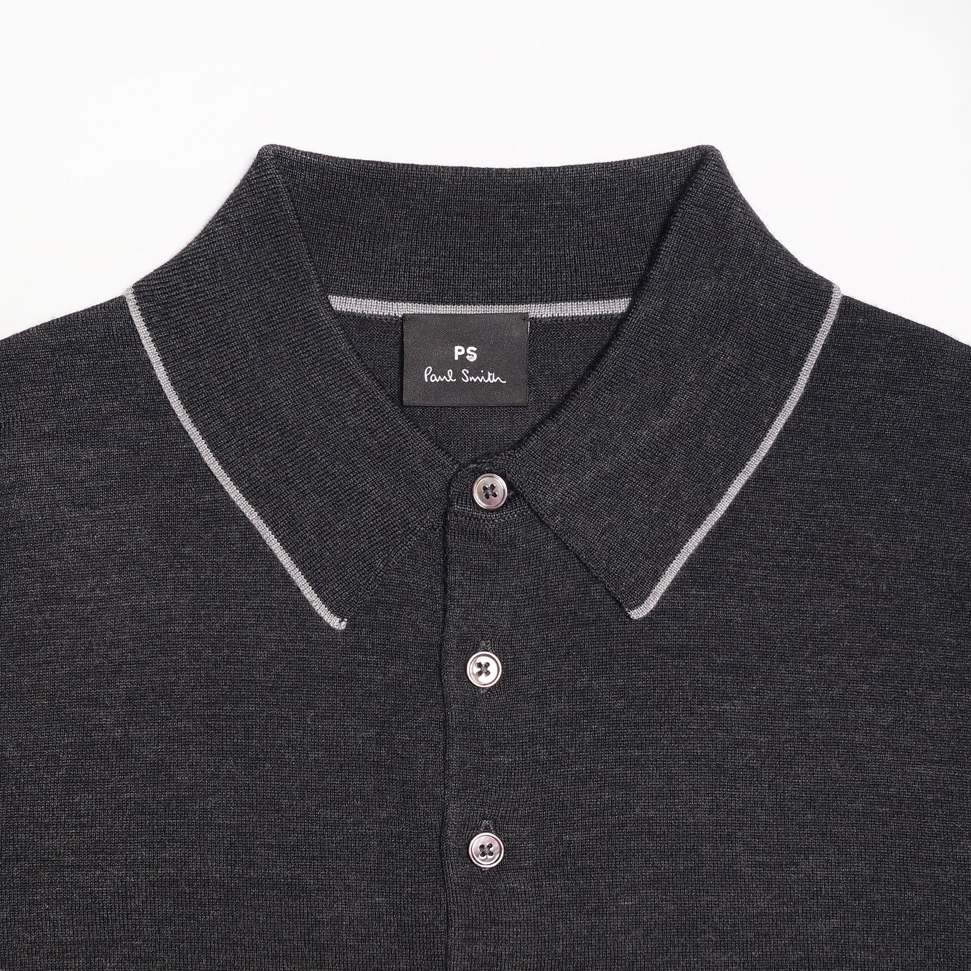 Paul Merino Wool Long-Sleeve Polo Shirt - Charcoal