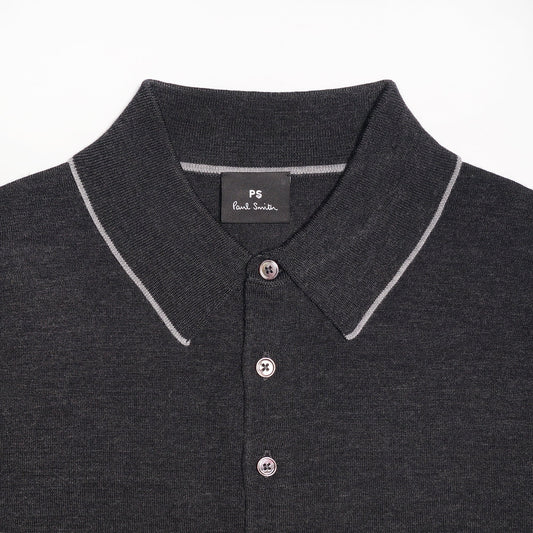 Merino Wool Long-Sleeve Polo Shirt - Charcoal