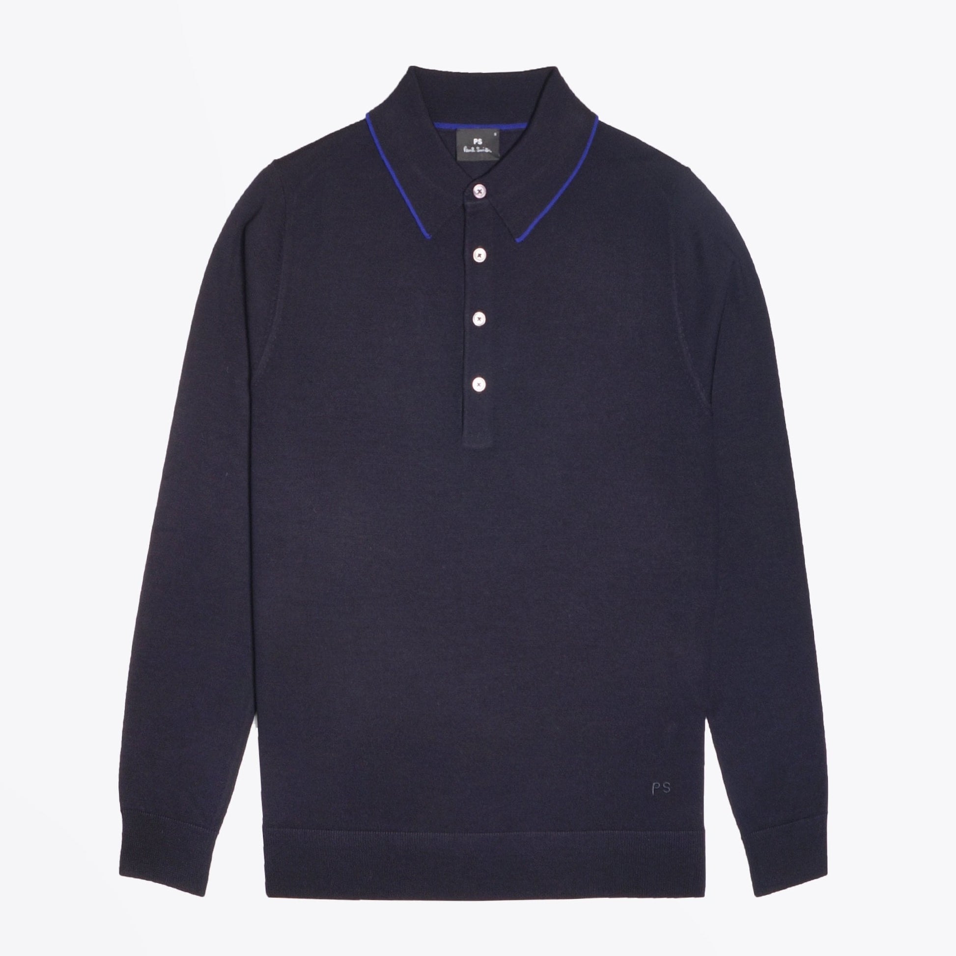 Paul Merino Wool Long-Sleeve Polo Shirt - Navy