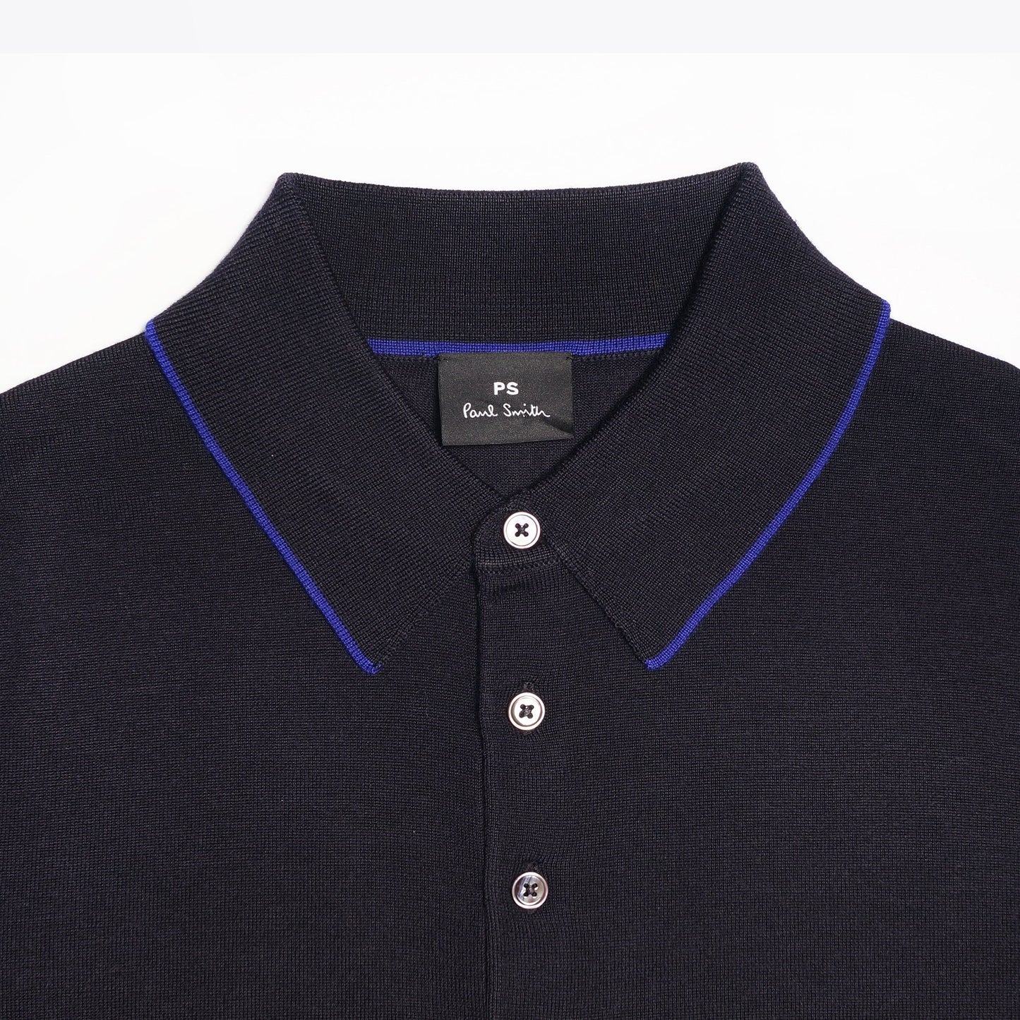 Merino Wool Long-Sleeve Polo Shirt - Navy