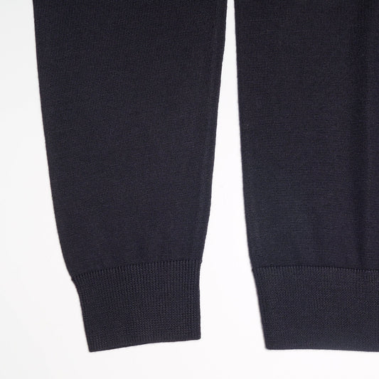 Merino Wool Long-Sleeve Polo Shirt - Navy