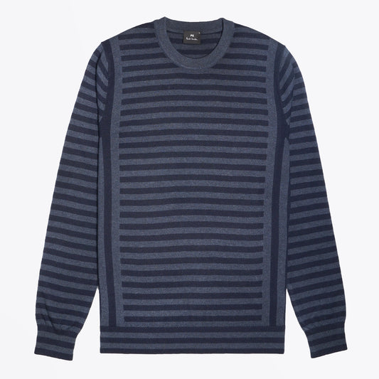 - Stripe Crew Neck Pullover - Blue