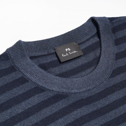 - Stripe Crew Neck Pullover - Blue