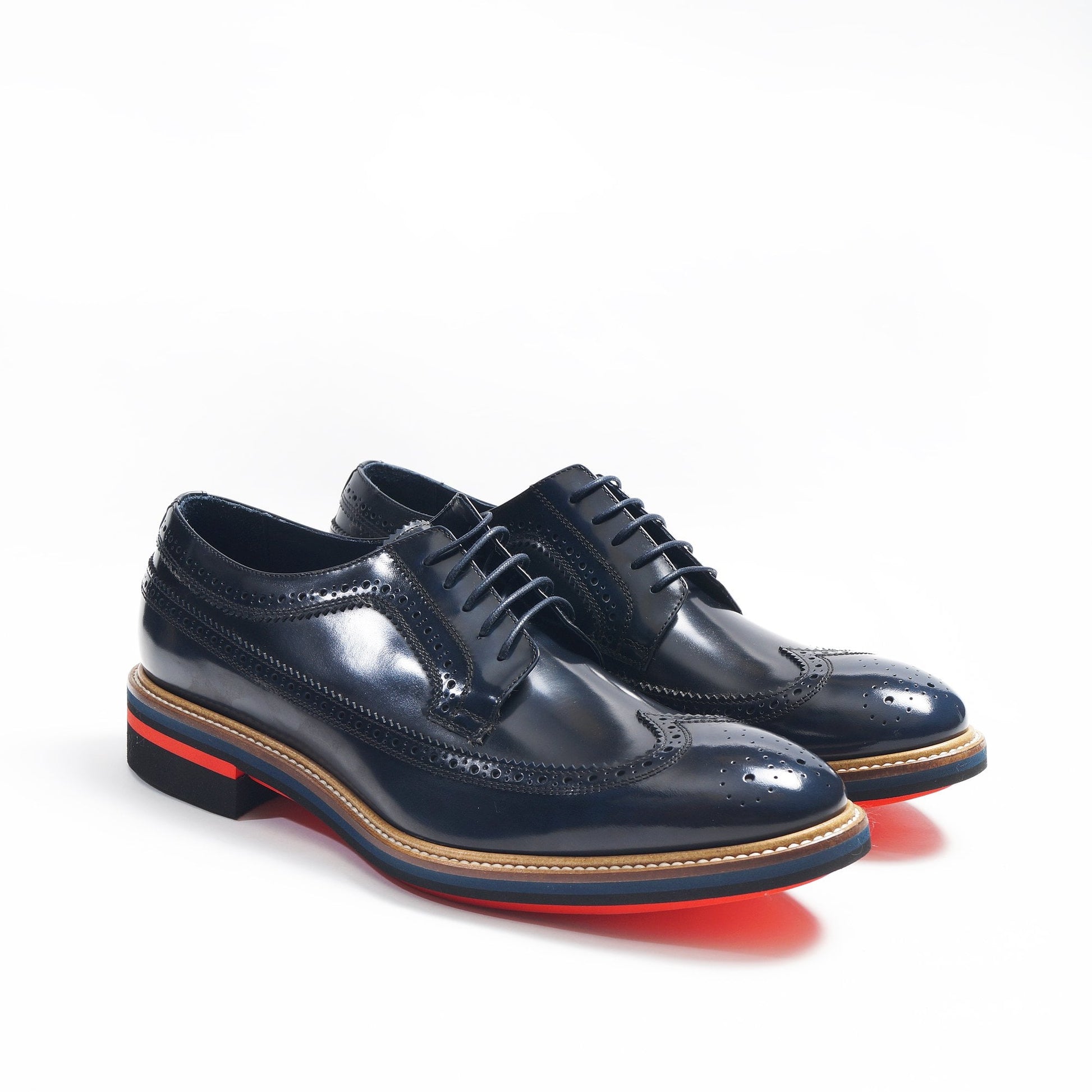 Paul Leather Contrast Heel Brogue - Dark Navy