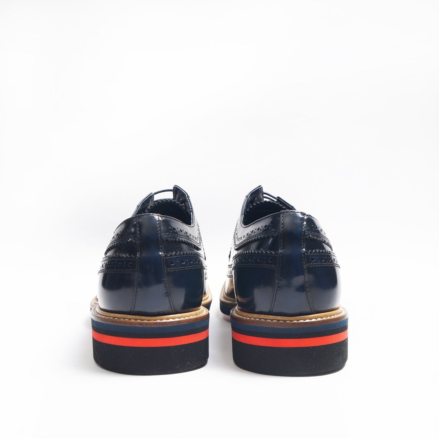 Leather Contrast Heel Brogue - Dark Navy