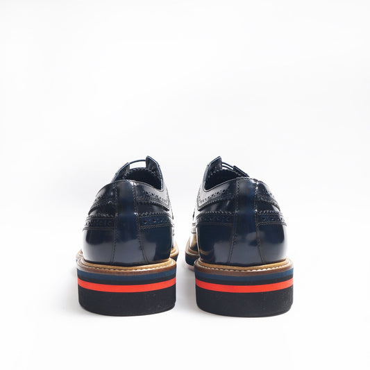 Leather Contrast Heel Brogue - Dark Navy