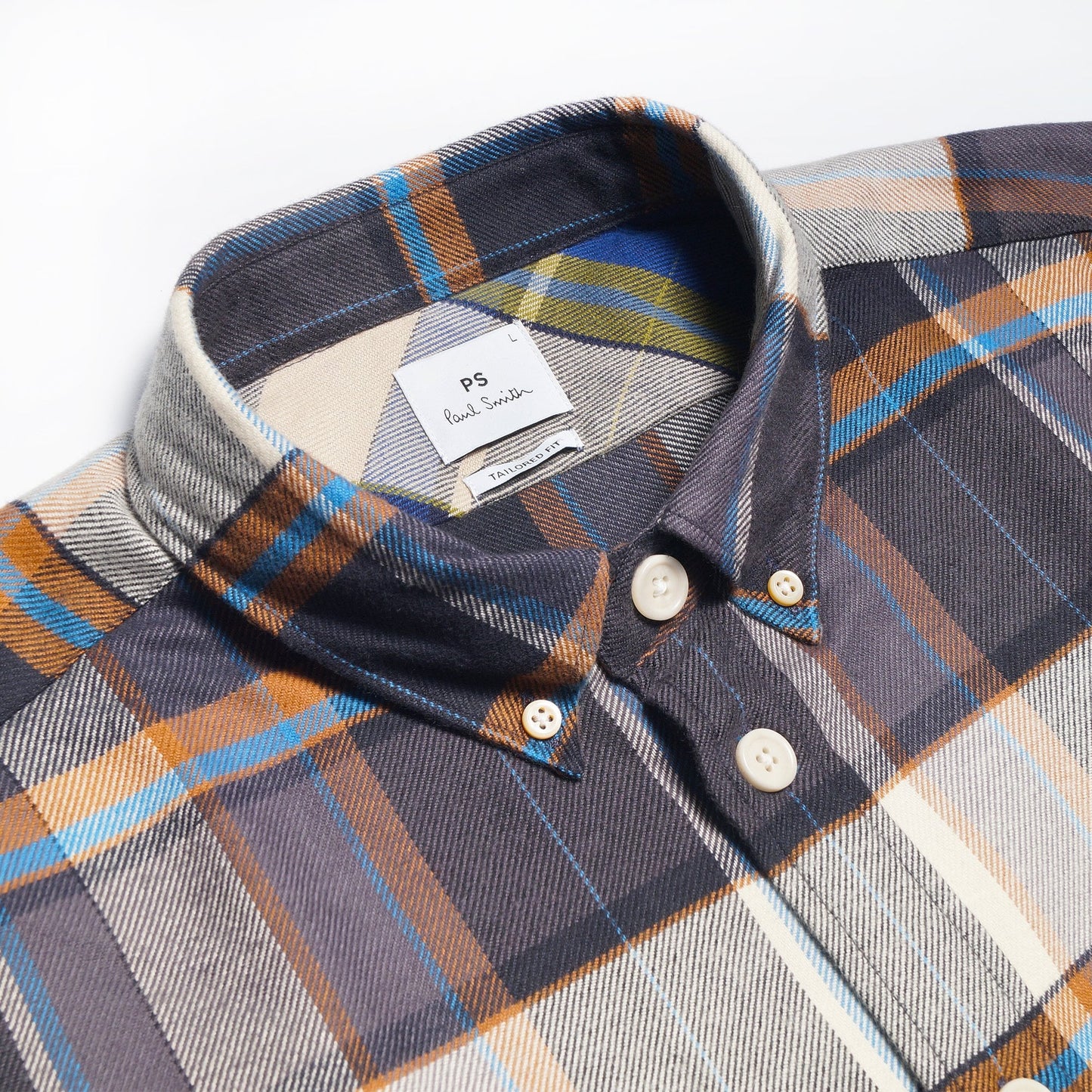 - Tailored Fit Checked Shirt - Navy/Beige