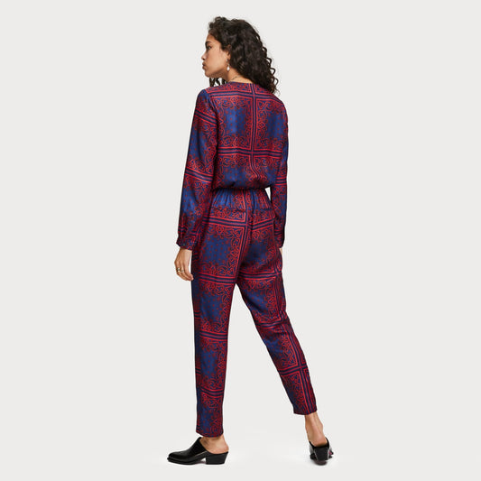 - Bandana Print Jumpsuit - Blue/Red