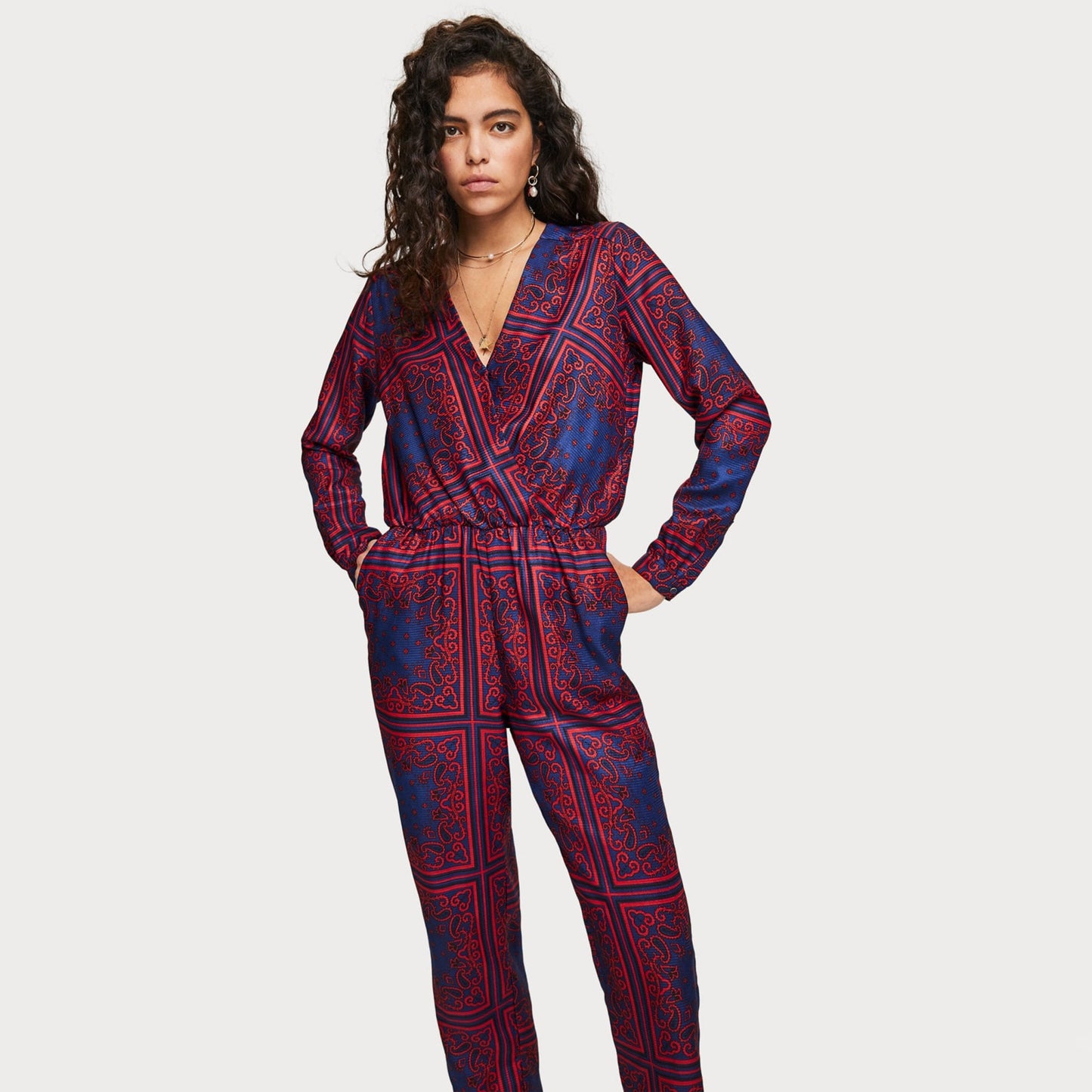 - Bandana Print Jumpsuit - Blue/Red