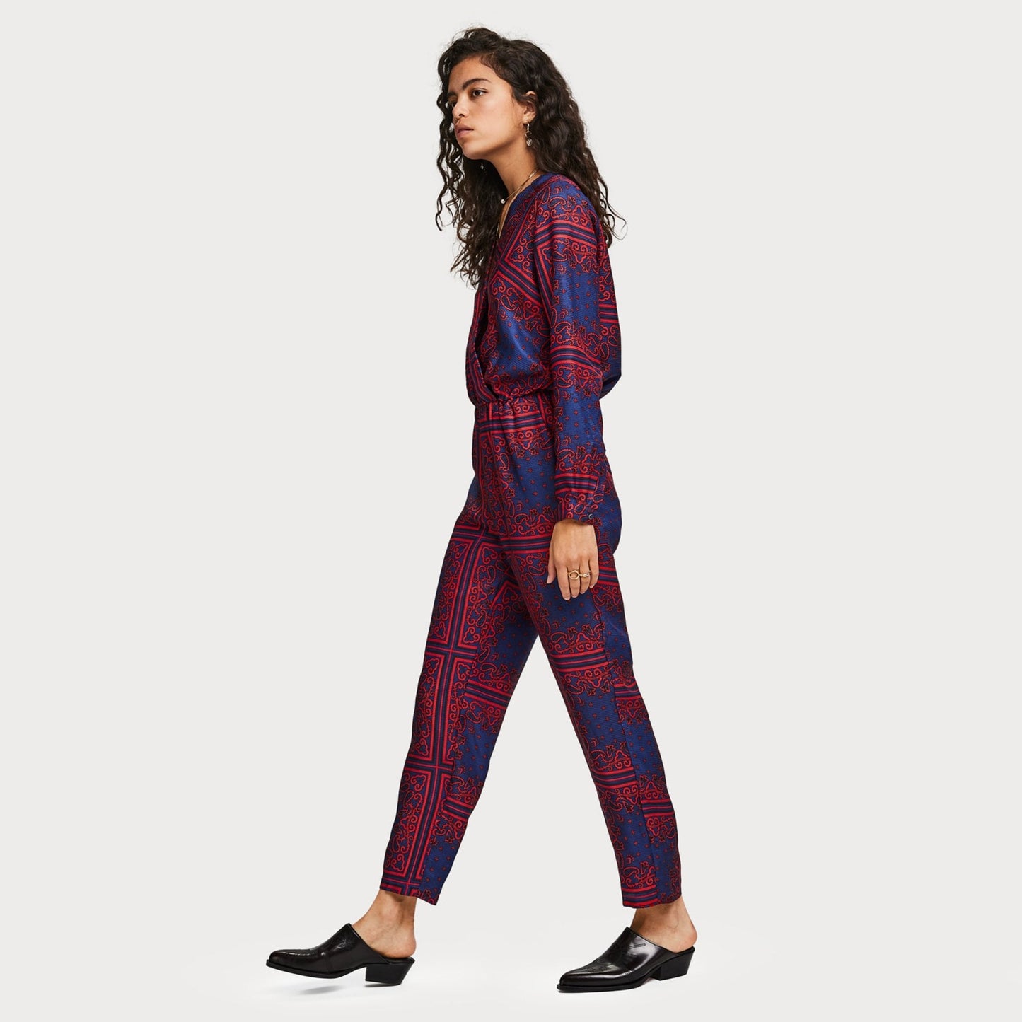 - Bandana Print Jumpsuit - Blue/Red