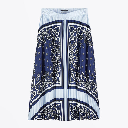- Pleated Satin Skirt - Blue