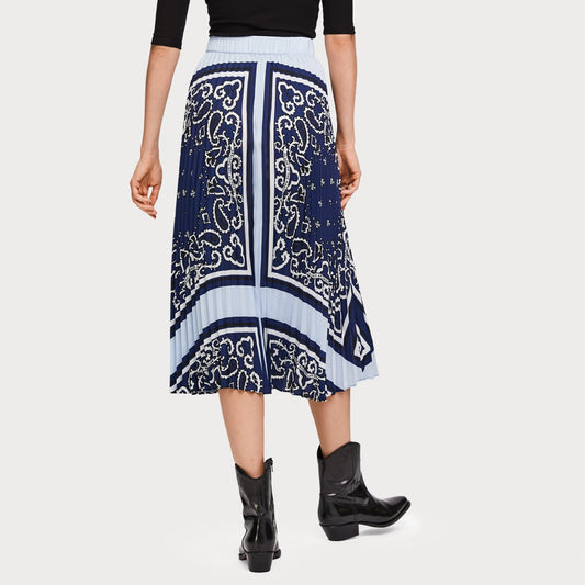 - Pleated Satin Skirt - Blue