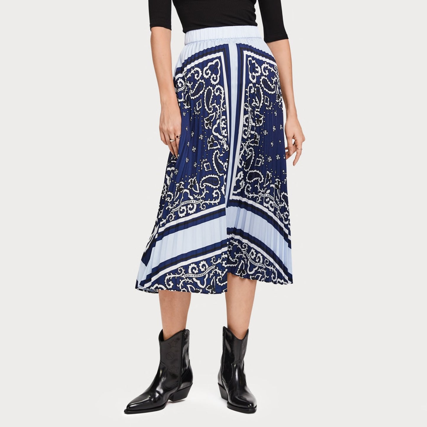 - Pleated Satin Skirt - Blue