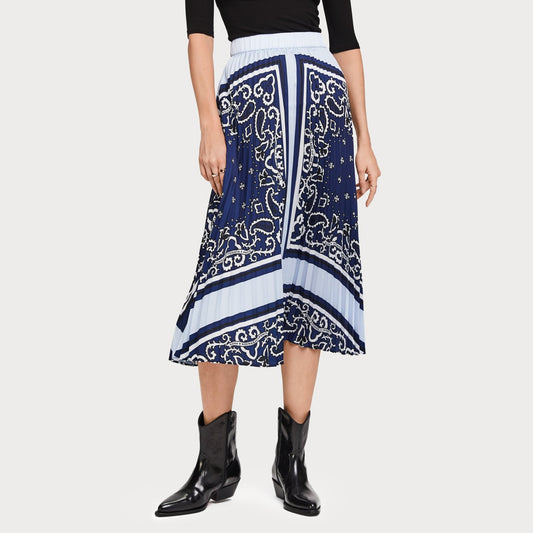 - Pleated Satin Skirt - Blue