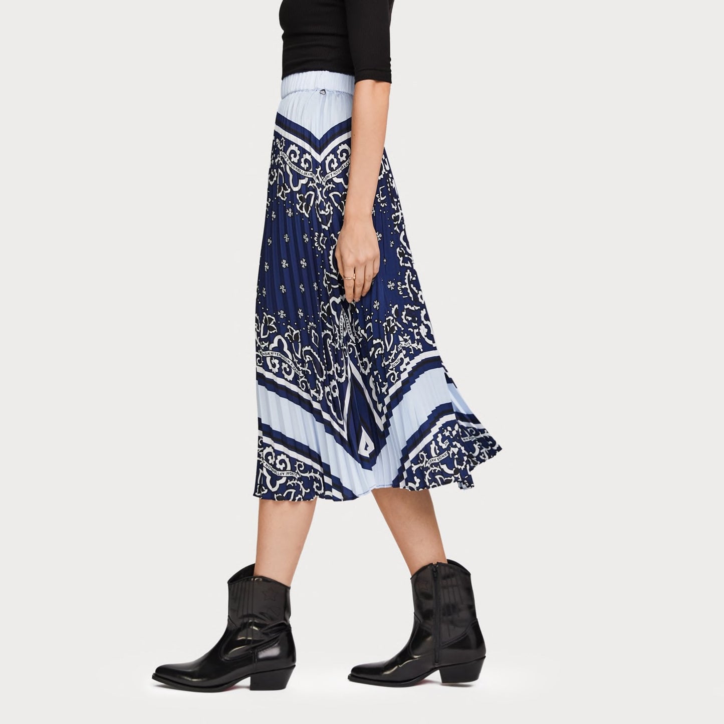 - Pleated Satin Skirt - Blue