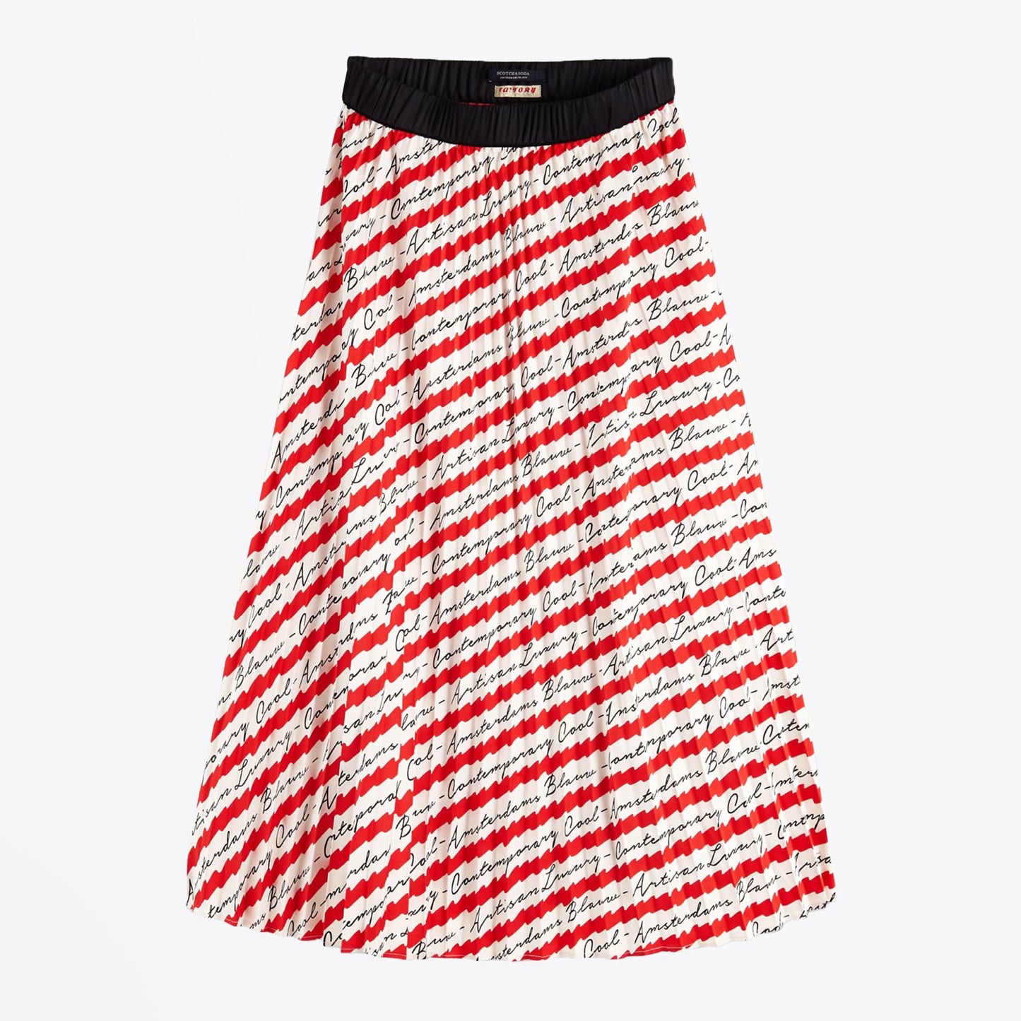 - Pleated Satin Skirt - Red