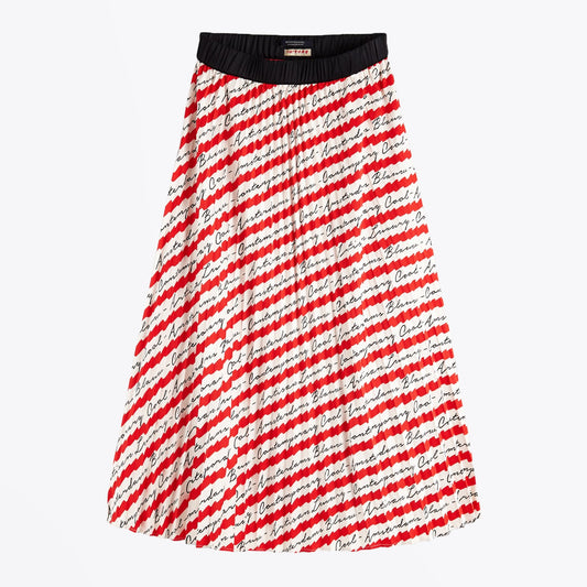 - Pleated Satin Skirt - Red