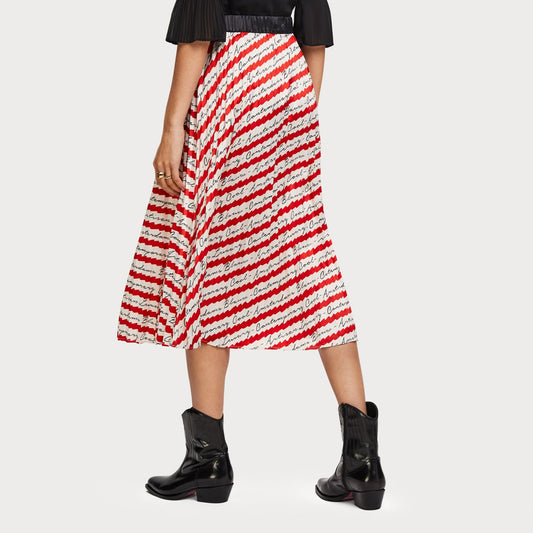 - Pleated Satin Skirt - Red