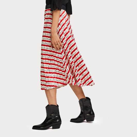 - Pleated Satin Skirt - Red