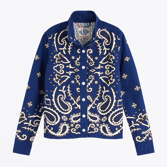 - Bandana Print Canvas Jacket - Blue