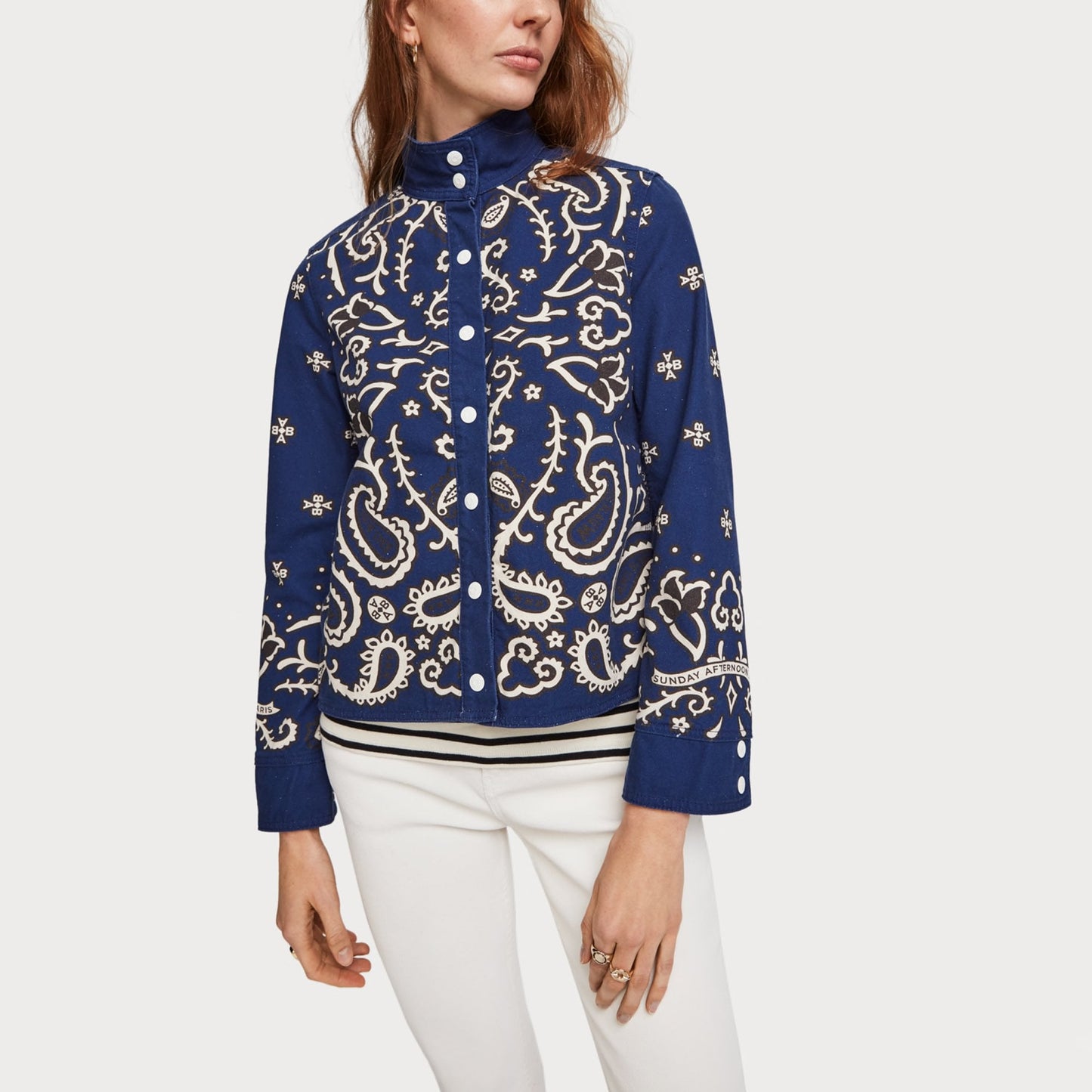 - Bandana Print Canvas Jacket - Blue