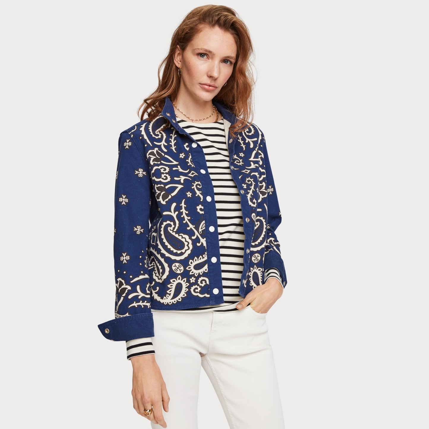 - Bandana Print Canvas Jacket - Blue