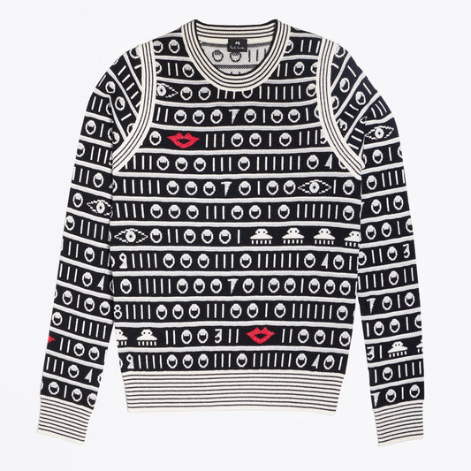 Lips and Circles Knitted Sweater - Black