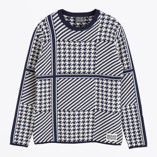 Houndstooth Print Pullover - Navy/White