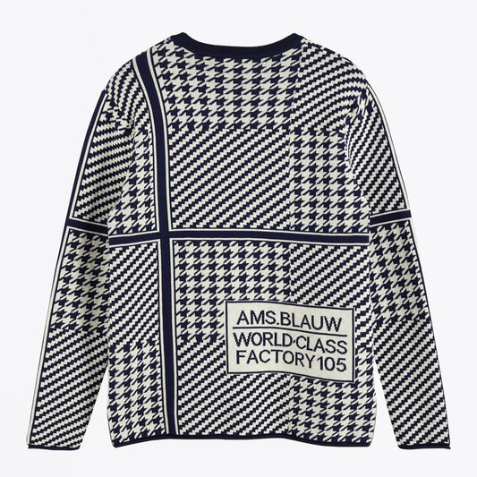 Houndstooth Print Pullover - Navy/White