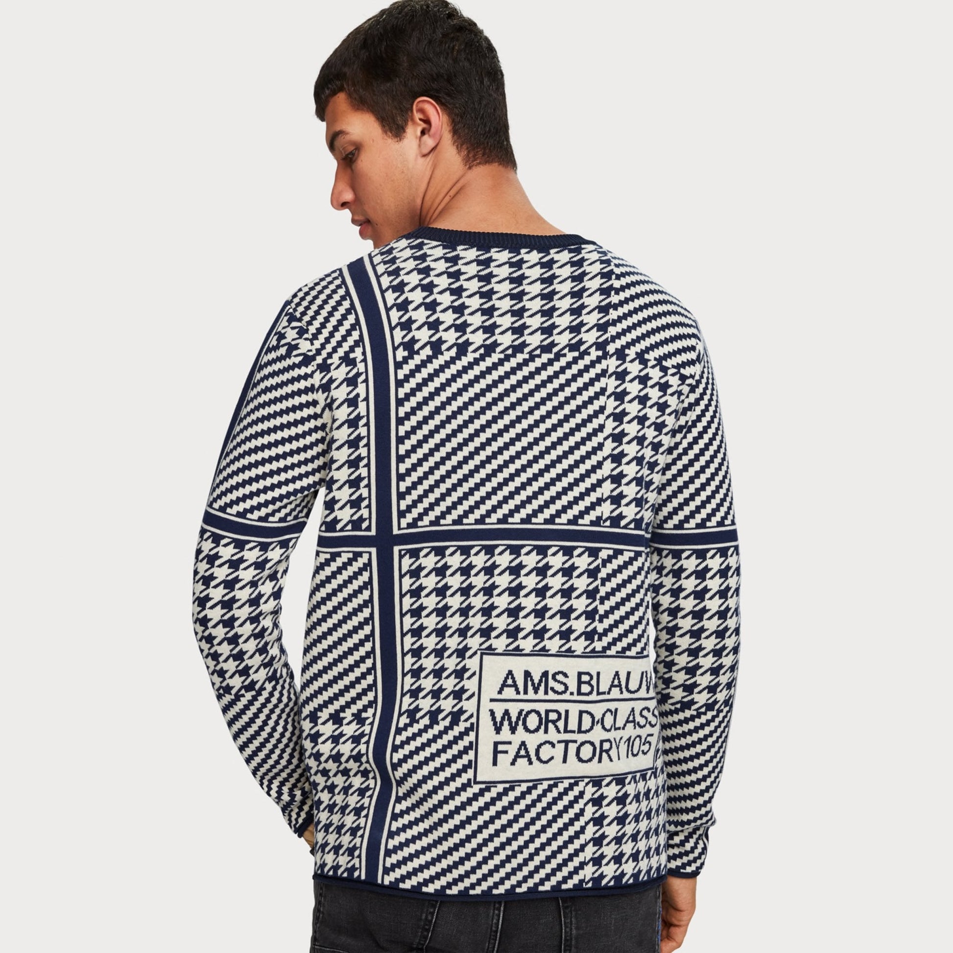 Scotch Houndstooth Print Pullover - Navy/White