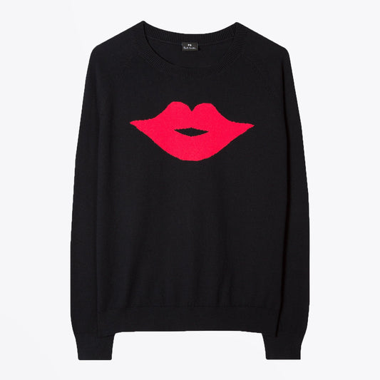 Lips Intarsia Wool Blend Jumper - Black