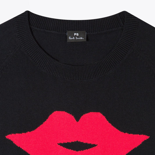 Lips Intarsia Wool Blend Jumper - Black