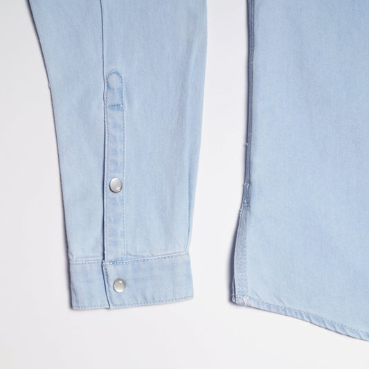 - Pleated Collar Denim Shirt - Blue