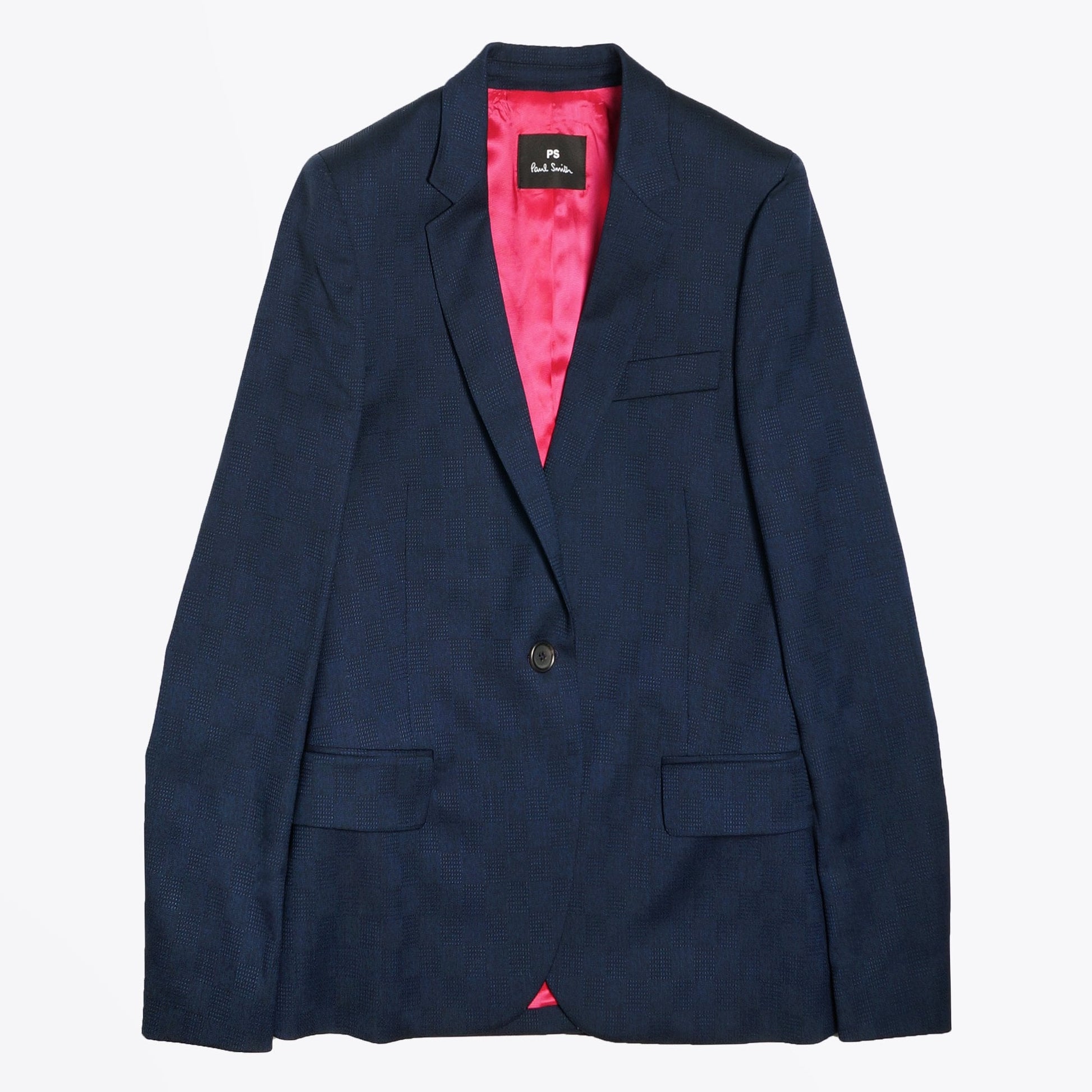 Paul Jacquard Check Wool Blazer - Navy
