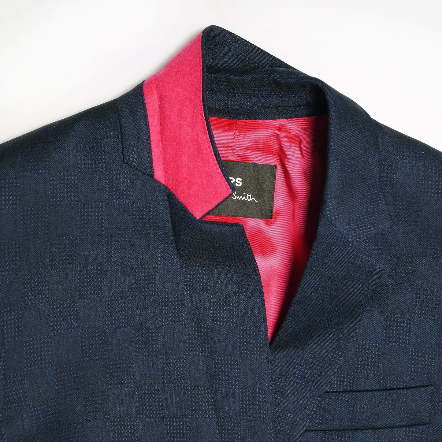 Jacquard Check Wool Blazer - Navy