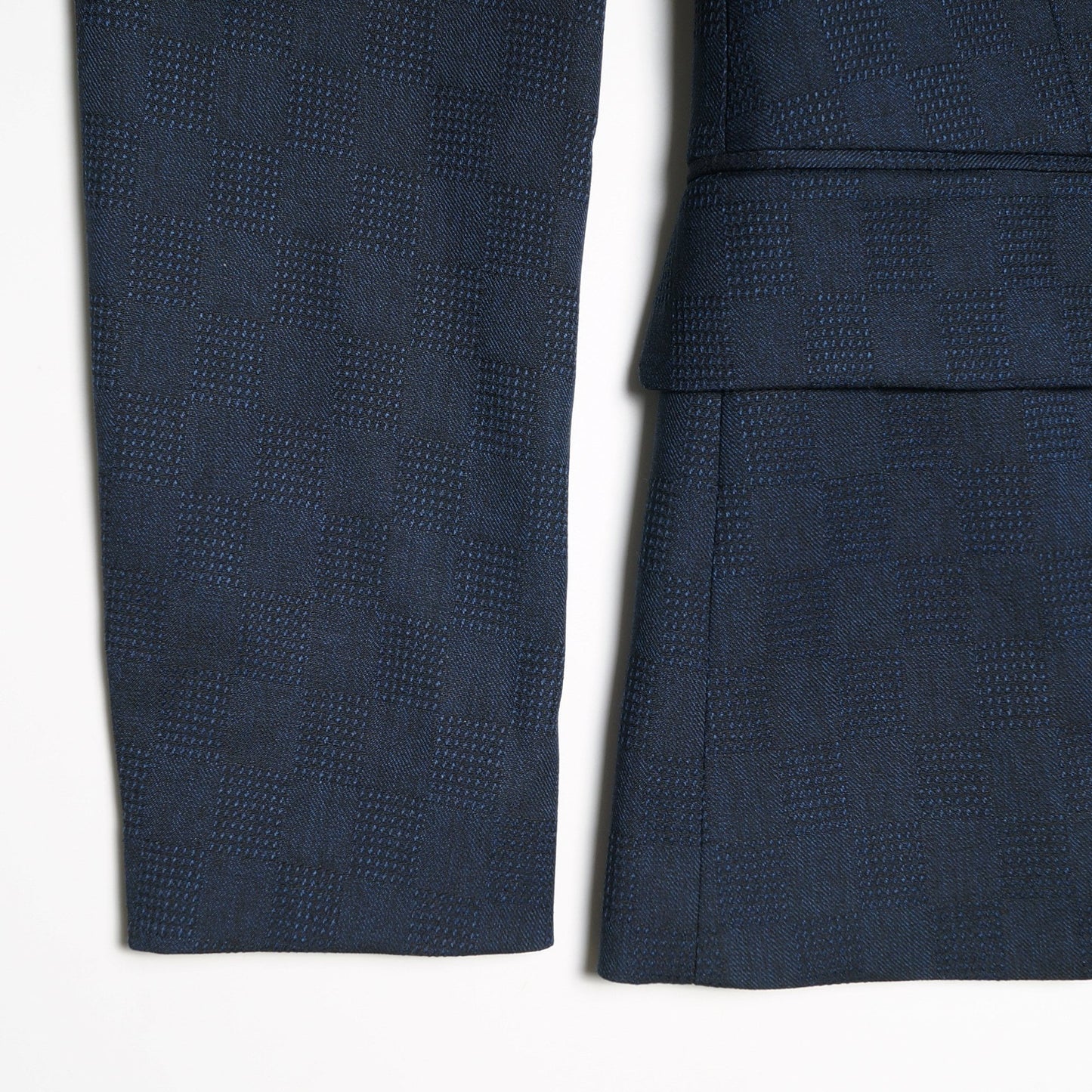 Jacquard Check Wool Blazer - Navy