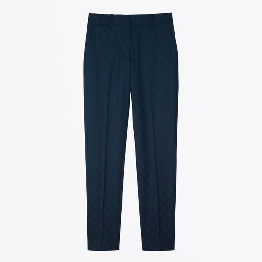 Jacquard Check Wool-Stretch Trousers - Navy