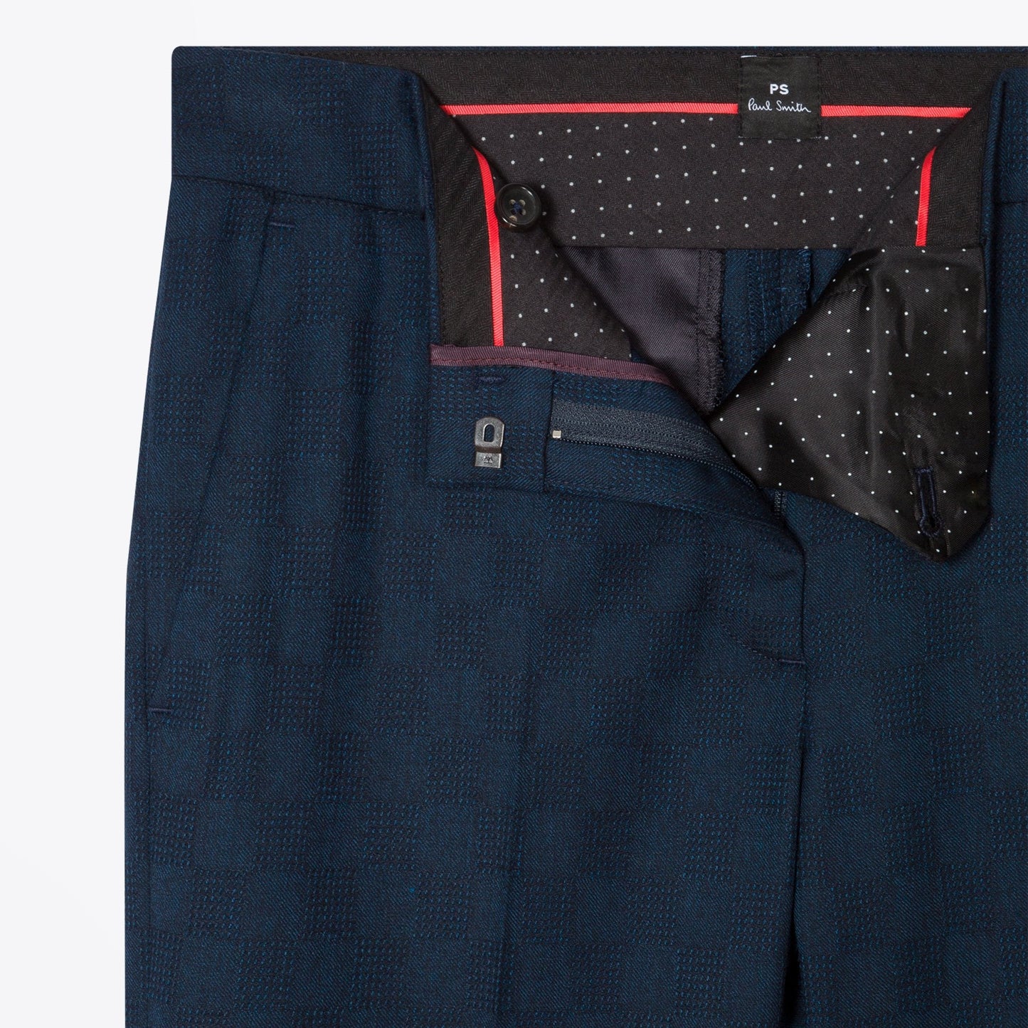 Jacquard Check Wool-Stretch Trousers - Navy