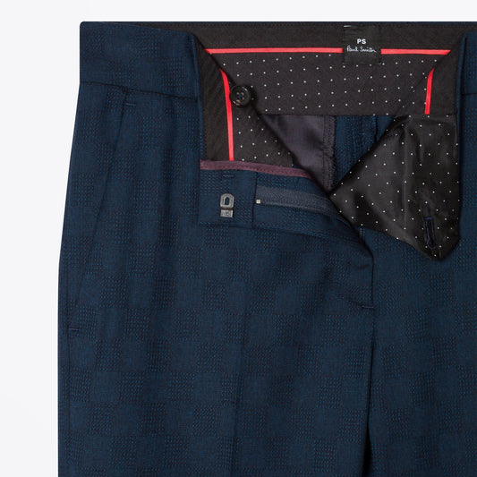 Jacquard Check Wool-Stretch Trousers - Navy