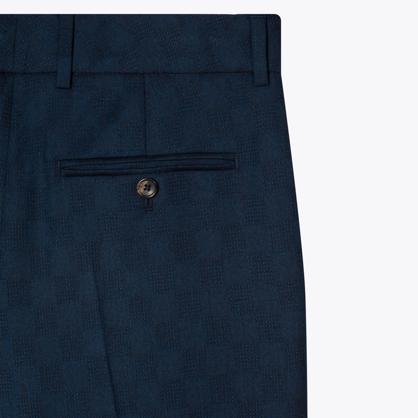 Jacquard Check Wool-Stretch Trousers - Navy