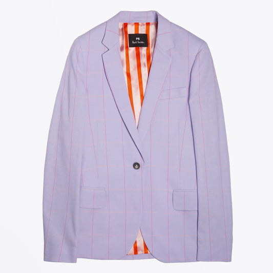 - Windowpane Check Cotton Blazer - Lilac