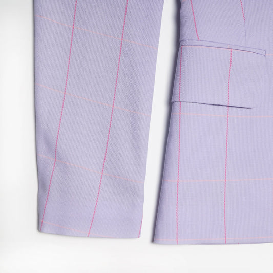 - Windowpane Check Cotton Blazer - Lilac
